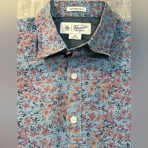 Original Penguin light blue, lavender, orange & foliage slim fit short sleeve M